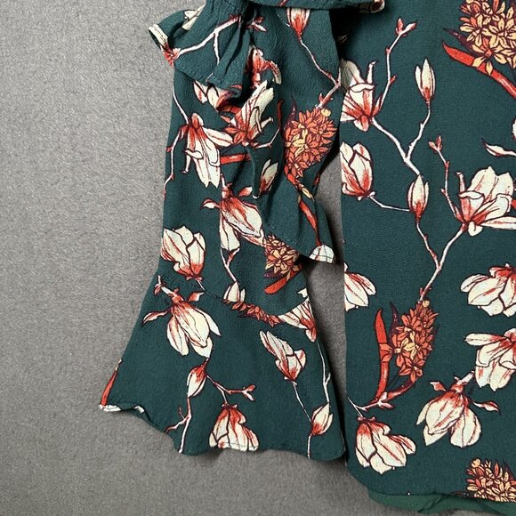 Miss Me Blouse Womens Medium Green Floral Ruffle Long Sleeve Boho Pullover Top - Picture 5 of 8